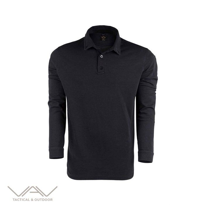 VAV Tlac-04 Polo Yaka Uzun Kol Tişört Siyah  XXS