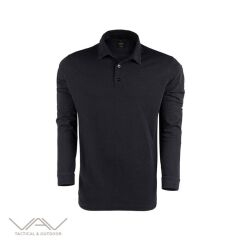 VAV Tlac-04 Polo Yaka Uzun Kol Tişört Siyah  XXS